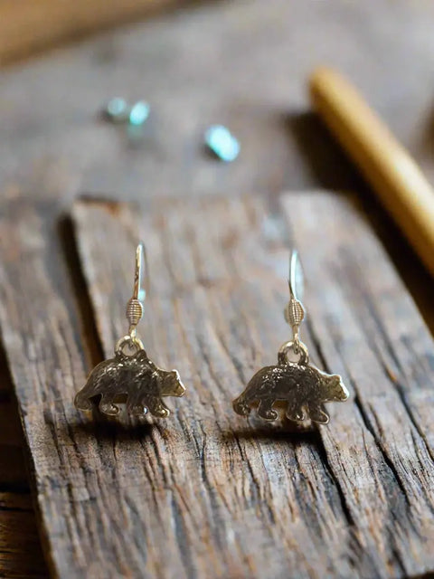 Pewter Silver Bear Charm Earrings – Lightweight Animal Lover Jewelry with Stainless Steel Hooks | Made in USA Michelle Marie Boutique  Earrings