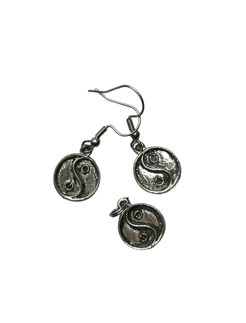 Pewter Yin and Yang Charm Necklace and Earring Set – 18 Inch Stainless Steel Chain | Made in USA Balance Jewelry Gift Michelle Marie Boutique  Jewelry Sets