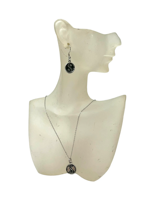 Pewter Yin and Yang Charm Necklace and Earring Set – 18 Inch Stainless Steel Chain | Made in USA Balance Jewelry Gift Michelle Marie Boutique  Jewelry Sets