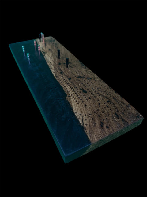 White Oak Epoxy Cribbage Board 16 Inch x 5 Inch – Custom Game Night Decor | Made in USA B. James Design & Woodwork 