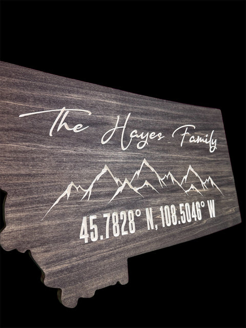 Personalized Montana State Wood Sign – 24 Inch Carved Latitude Longitude | Custom Wall Decor | Made in USA B. James Design & Woodwork 