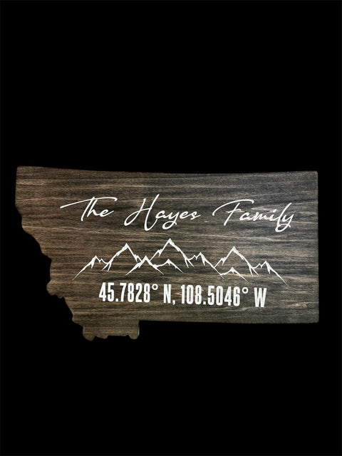 Personalized Montana State Wood Sign – 24 Inch Carved Latitude Longitude | Custom Wall Decor | Made in USA B. James Design & Woodwork 