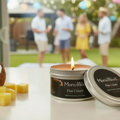 Pina Colada Scented Soy Candle Tin 7oz – Tropical Coconut Pineapple Fragrance | Made in USA MorninWood Candles  Candles