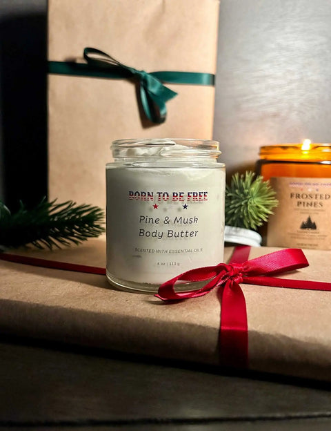 Pine & Musk Body Butter 4 oz – Natural Moisturizer with Grass-Fed Beef Tallow | Made in USA Skincare Born to be Free  Moisturizer 29.99 4 oz Glass Jar