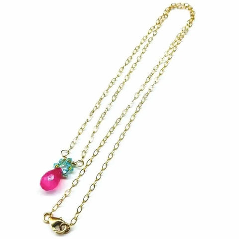 Pink Chalcedony Drop Necklace with Turquoise Crystals – 14K Gold Filled Chain | Made in USA Alexa Martha Designs  Necklace