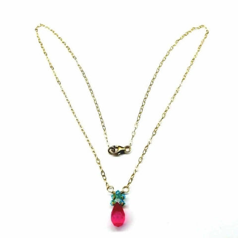 Pink Chalcedony Drop Necklace with Turquoise Crystals – 14K Gold Filled Chain | Made in USA Alexa Martha Designs  Necklace