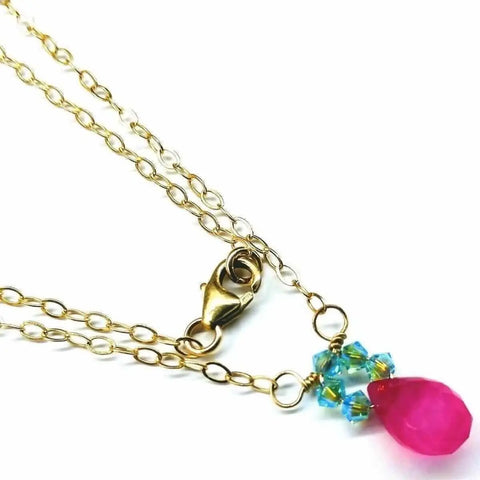 Pink Chalcedony Drop Necklace with Turquoise Crystals – 14K Gold Filled Chain | Made in USA Alexa Martha Designs  Necklace