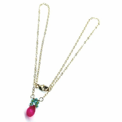 Pink Chalcedony Drop Necklace with Turquoise Crystals – 14K Gold Filled Chain | Made in USA Alexa Martha Designs  Necklace