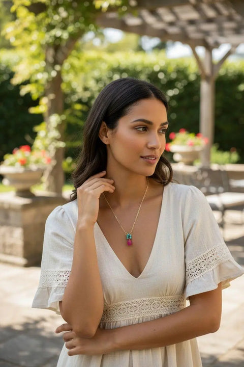 Pink Chalcedony Drop Necklace with Turquoise Crystals – 14K Gold Filled Chain | Made in USA Alexa Martha Designs  Necklace