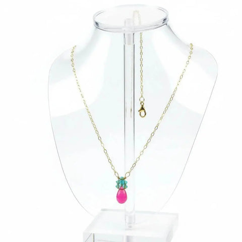 Pink Chalcedony Drop Necklace with Turquoise Crystals – 14K Gold Filled Chain | Made in USA Alexa Martha Designs  Necklace