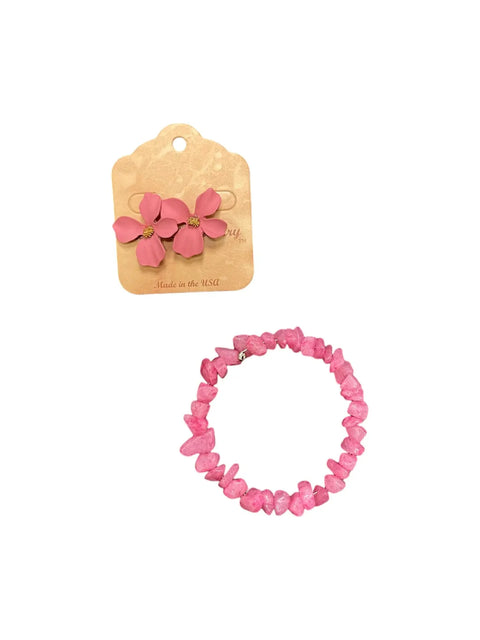 Pink Crystal Wrap Bracelet And Dogwood Flower Earrings Set – Handmade Spring Jewelry | Made In USA Michelle Marie Boutique  Bracelet Set