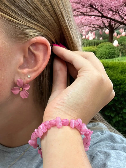 Pink Crystal Wrap Bracelet And Dogwood Flower Earrings Set – Handmade Spring Jewelry | Made In USA Michelle Marie Boutique  Bracelet Set