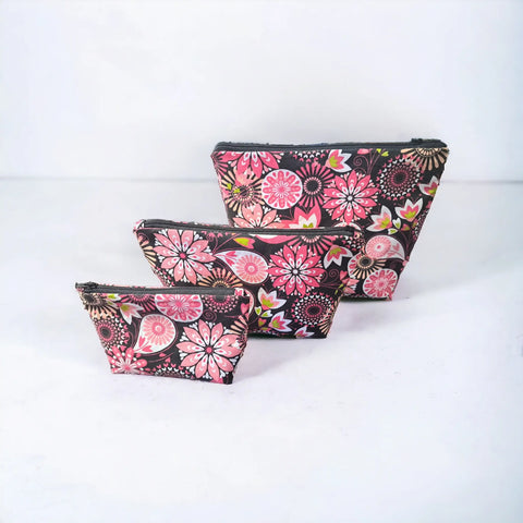 Pink Floral Makeup Bag Set – Durable Cotton Cosmetic Pouches | Made in USA Frances Farm & Craft  Cosmetic bags