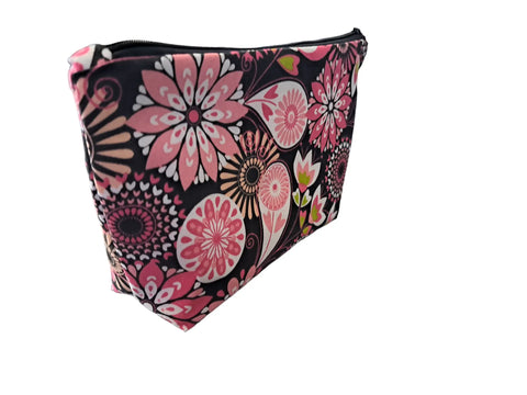 Pink Flowers - Makeup Bag/ Cosmetic Pouch (Different Sizes) Frances Farm & Craft  Cosmetic bags