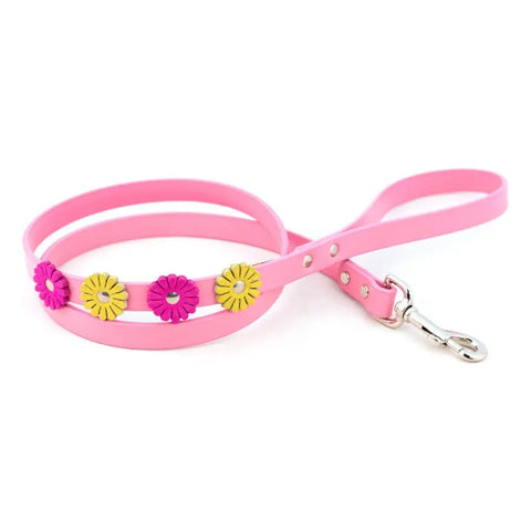Pink Full-Grain Bridle Leather Dog Leash with Floral Accents – Durable Standard Leash | Made in USA Auburn Leathercrafters  item