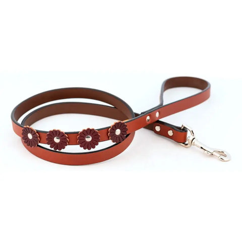 Pink Full-Grain Bridle Leather Dog Leash with Floral Accents – Durable Standard Leash | Made in USA Auburn Leathercrafters  item