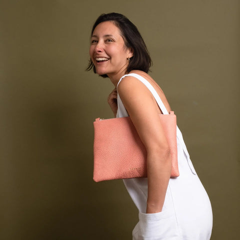 Pink Leather Crossbody Bag 12.5 Inch Wide – Handmade in USA CASUPO  Handbags