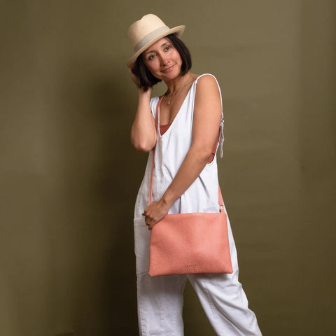 Pink Leather Crossbody Bag 12.5 Inch Wide – Handmade in USA CASUPO  Handbags