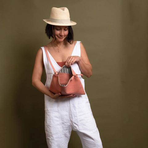 Pink Leather Crossbody Bag 12.5 Inch Wide – Handmade in USA CASUPO  Handbags