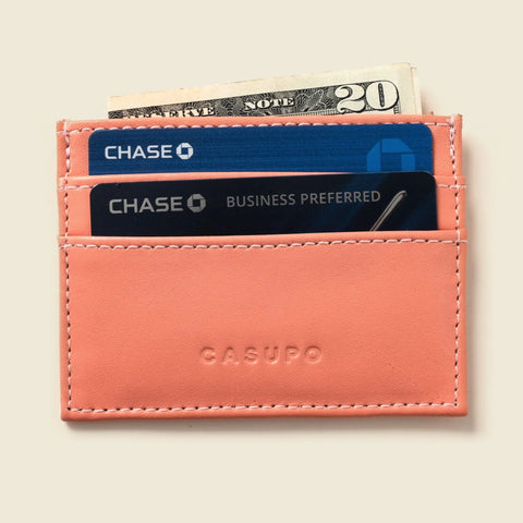 Pink Slim Leather Card Holder Wallet 4x3 Inch RFID Protection | Handmade in USA CASUPO  Slim Card Holder