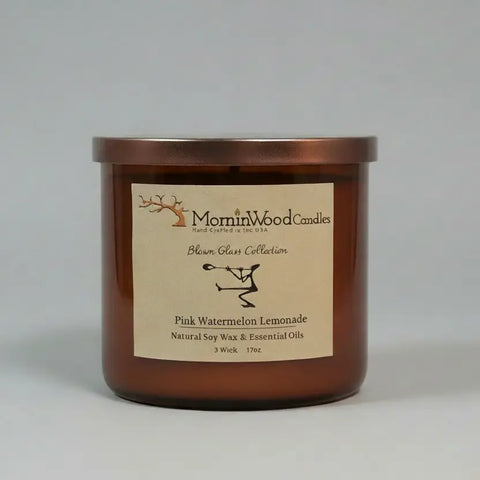Pink Watermelon Lemonade Soy Candle 17 oz – 3 Wick Blown Glass Jar | Handcrafted Home Fragrance Made in USA MorninWood Candles  3 Wick Candle