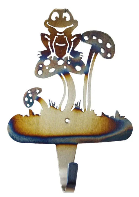 Playful Frog and Mushroom Wall Hook – Steel Coat and Towel Hanger | Handmade in USA Knights Home Decor  item