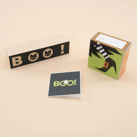 Playful Halloween Themed Educational Wooden Blocks Set for Kids – 1.75 Inch Cubes – Boo!, Witch's Shoe | Made in USA Uncle Goose  Decor