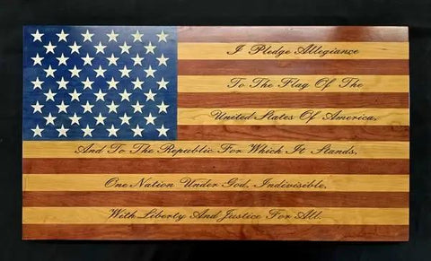 Pledge of Allegiance Engraved Flag American Grains, LLC  Custom Wooden Flag