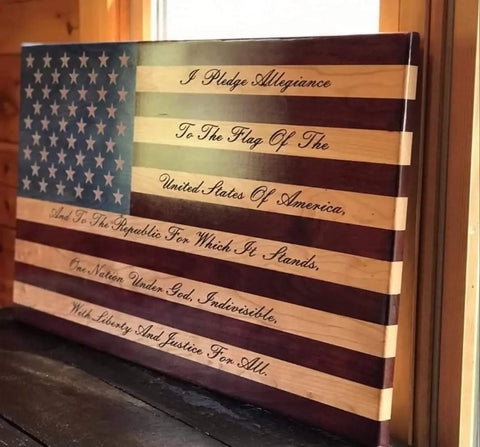 Pledge of Allegiance Engraved Flag American Grains, LLC  Custom Wooden Flag