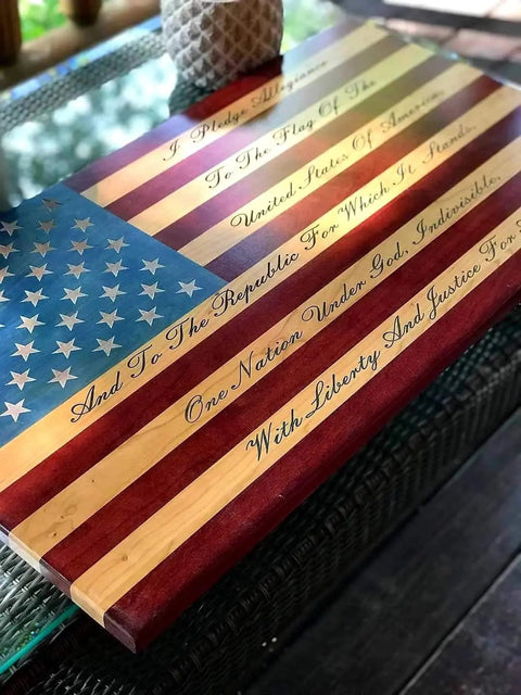 Pledge of Allegiance Engraved Flag American Grains, LLC  Custom Wooden Flag