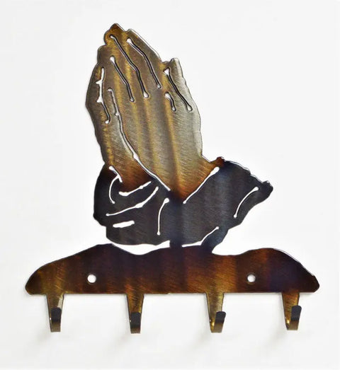 Praying Hands Wall-Mounted Key Holder – Handcrafted Metal Key Rack | Made in USA Decor Knights Home Decor  item