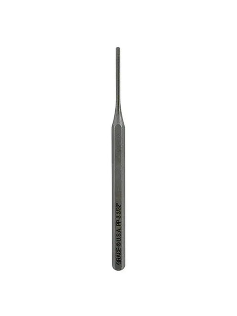 The Grace USA PS-7 Individual Punch features a narrow cylindrical tip and hex handle, shown upright on white. This premium punch is perfect for precise hardware tasks and is part of Grace USA’s renowned steel punch selection.
