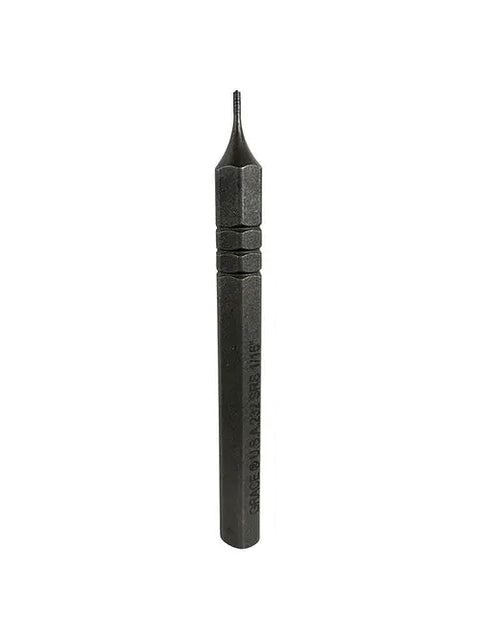 The Grace USA SRS-7 Individual Punch features a black steel, pointed tip and hexagonal handle, shown upright on a white background—an essential American-made tool among versatile punches and hardware implements.