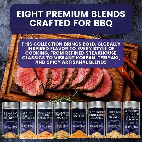 Premium Bougie BBQ Seasoning Set – 8 Artisanal XL Tins with Global Flavors | Made in USA Handcrafted Spice Collection Gustus Vitae  Collections & Gift Sets