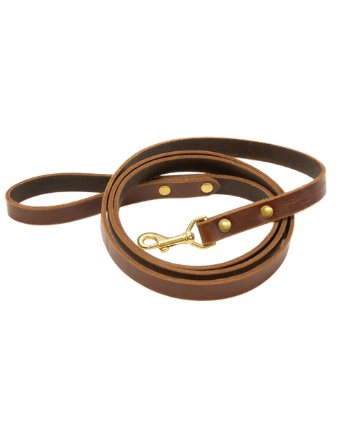 Premium Full Grain Leather Dog Leash 5 Ft – Solid Brass Hardware – Durable Latigo Strap | Made in USA Homestead Brand  Pet Leash