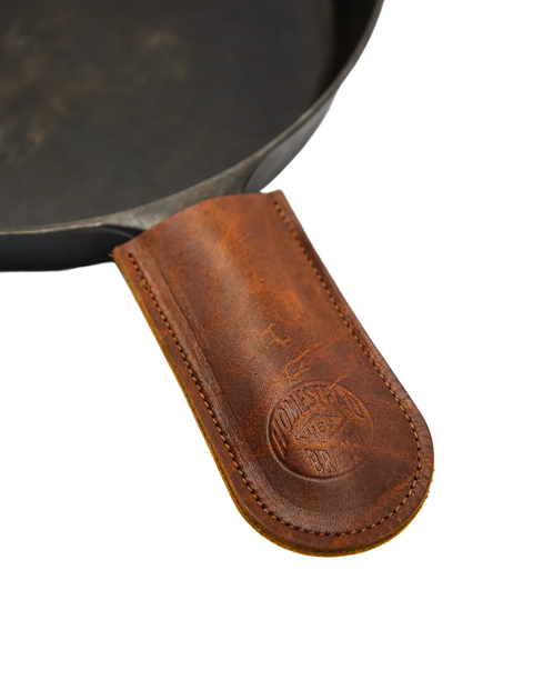 Premium Leather Skillet Handle Sleeve – Cast Iron Cover | Made in USA Homestead Brand 