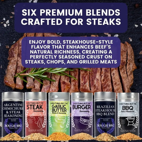 Premium Steak and Beef Seasoning Set – 6 XL Tins Handcrafted for Bold Flavor | Made in USA Gustus Vitae  Collections & Gift Sets
