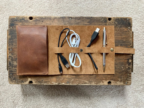 Premium Top-Grain Leather Tech Organizer – Compact Accessory Case | Made in USA Rogue Industries  Cord Roll Up
