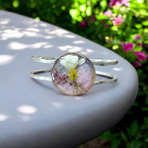 Pressed Flower Resin Cuff Bracelet – Nature-Inspired Adjustable Accessory | Made in USA Craftsmanship Michelle Marie Boutique  Bracelets