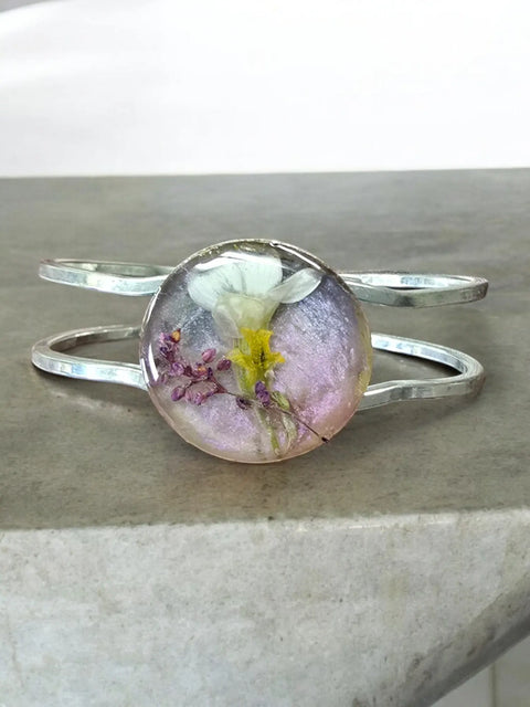 Pressed Flower Resin Cuff Bracelet – Nature-Inspired Adjustable Accessory | Made in USA Craftsmanship Michelle Marie Boutique  Bracelets
