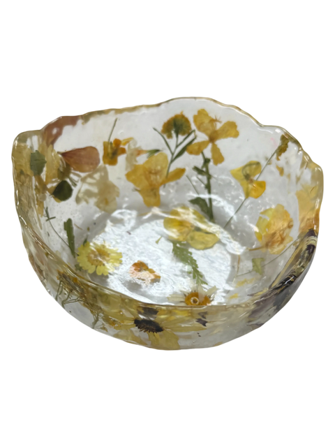 Pressed Flower Resin Decorative Bowl 5 Inch Diameter – Handcrafted Art Piece | Made in USA by Michelle Marie Boutique Michelle Marie Boutique  Decorative Bowl