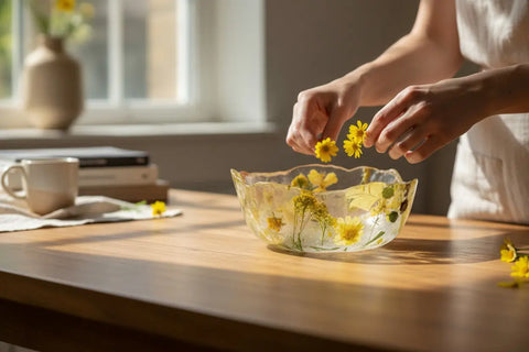 Pressed Flower Resin Decorative Bowl 5 Inch Diameter – Handcrafted Art Piece | Made in USA by Michelle Marie Boutique Michelle Marie Boutique  Decorative Bowl