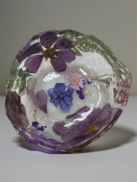 Pressed Flower Resin Decorative Bowl 5 Inch Diameter – Handcrafted Art Piece | Made in USA by Michelle Marie Boutique Michelle Marie Boutique  Decorative Bowl