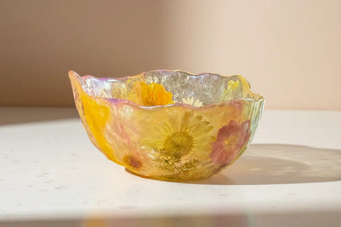 Pressed Flower Resin Decorative Bowl 5 Inch Diameter – Handcrafted Art Piece | Made in USA by Michelle Marie Boutique Michelle Marie Boutique  Decorative Bowl