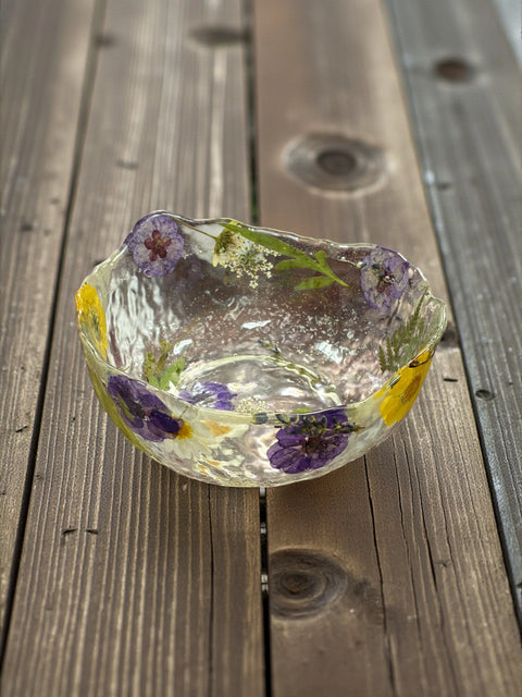 Pressed Flower Resin Decorative Bowl 5 Inch Diameter – Handcrafted Art Piece | Made in USA by Michelle Marie Boutique Michelle Marie Boutique  Decorative Bowl