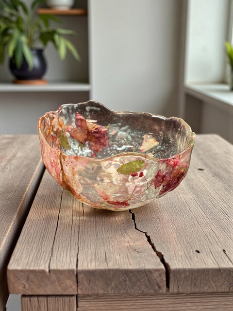 Pressed Flower Resin Decorative Bowl 5 Inch Diameter – Handcrafted Art Piece | Made in USA by Michelle Marie Boutique Michelle Marie Boutique  Decorative Bowl