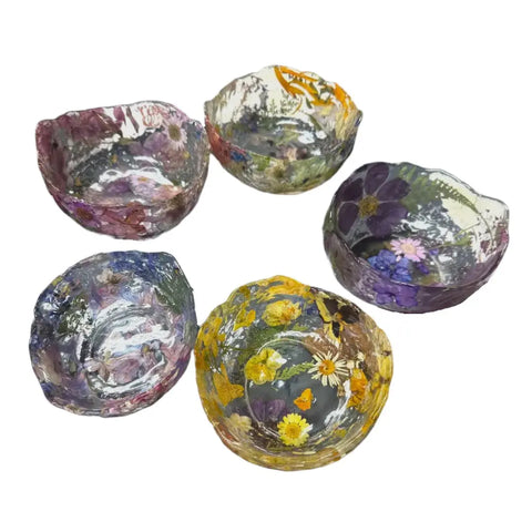 Pressed Flower Resin Decorative Bowl 5 Inch Diameter – Handcrafted Art Piece | Made in USA by Michelle Marie Boutique Michelle Marie Boutique  Decorative Bowl