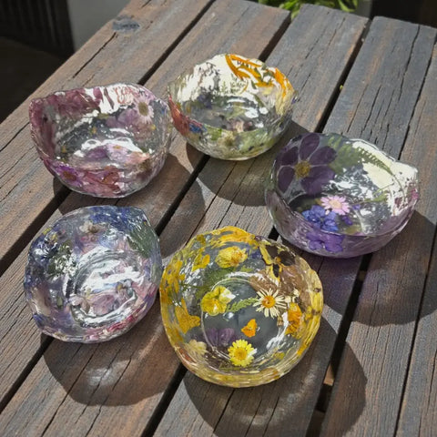 Pressed Flower Resin Decorative Bowl 5 Inch Diameter – Handcrafted Art Piece | Made in USA by Michelle Marie Boutique Michelle Marie Boutique  Decorative Bowl