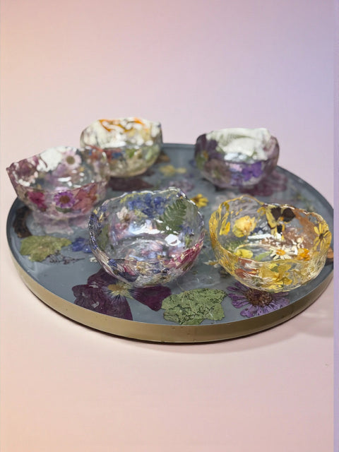 Pressed Flower Resin Decorative Bowl 5 Inch Diameter – Handcrafted Art Piece | Made in USA by Michelle Marie Boutique Michelle Marie Boutique  Decorative Bowl