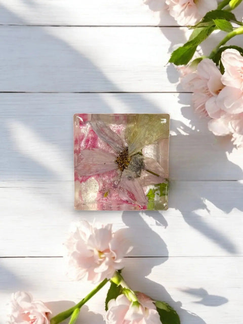 Pressed Flower Resin Magnet 2 Inch Square – Handcrafted Botanical Fridge Decor with Glitter Accents | Made in USA Michelle Marie Boutique  Magnet